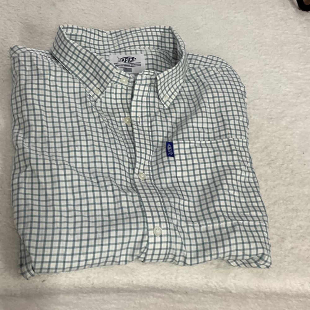 AFTCO Green and White Plaid Button Down Shirt